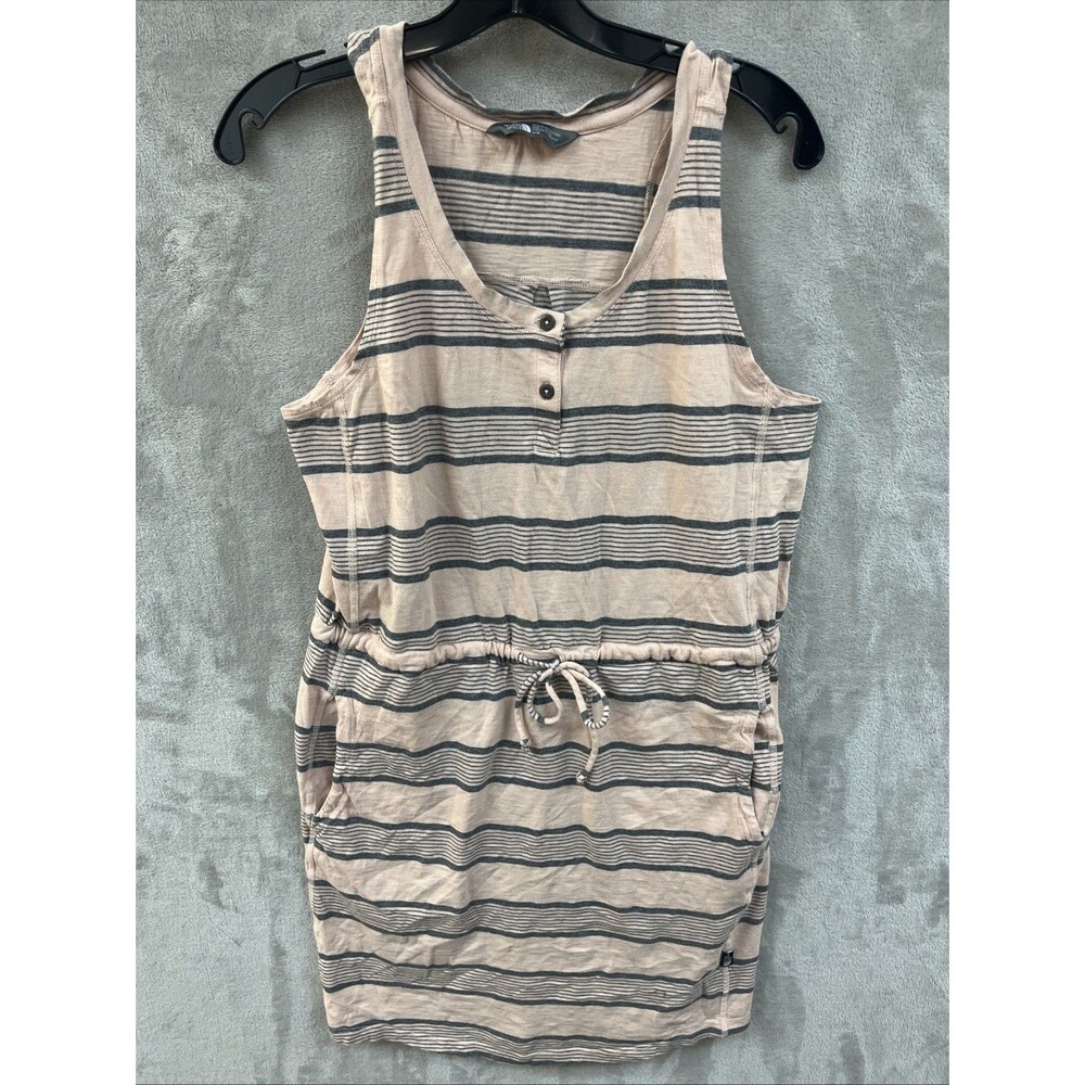 The North Face Dress Women’s L Pink Striped Drawstring Pockets Coastal Vacation